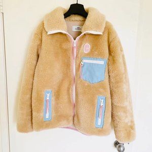 Coach Faux Shearling Zip Up Sherpa Jacket Coat M